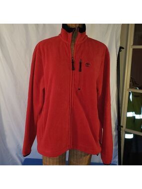 Men's TIMBERLAND Fleece Jacket Coat in Red w/Black Trim - M